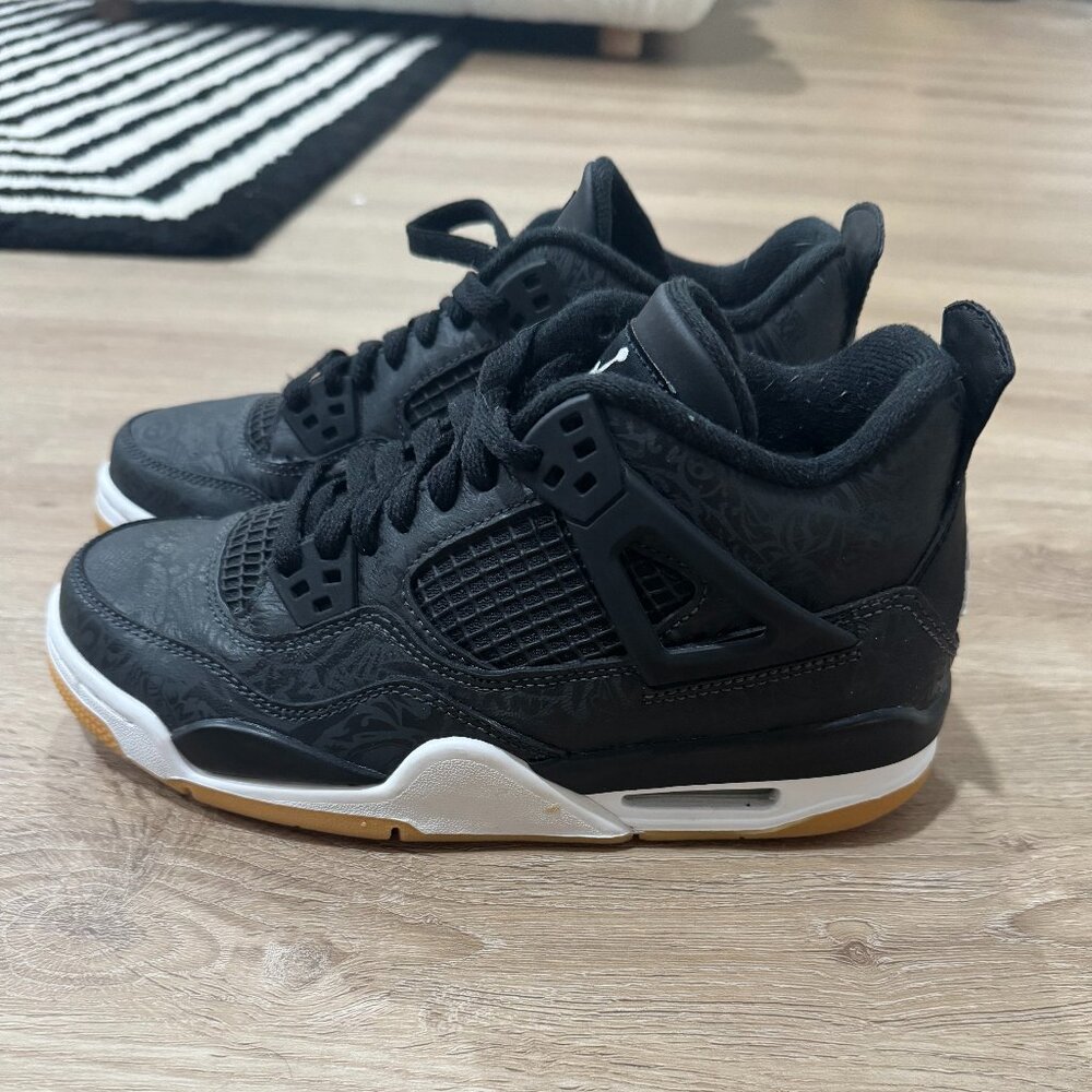 Jordan 4 Retro Laser Black Gum Sneakers | Youth 5Y (Women’s 6.5 / Men’s 5) - Picture 5 of 10